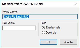 OneDrive - Modifica valore DWORD con 0 OneDrive bloccato windows10 03